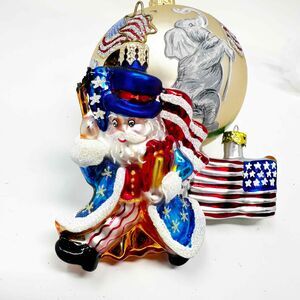 Radko Ornament Struttin Sam Gem Patriotic Santa Claus USA Glass Vintage